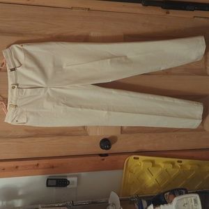 ST. John cream denim pants jeans 8 gold detail